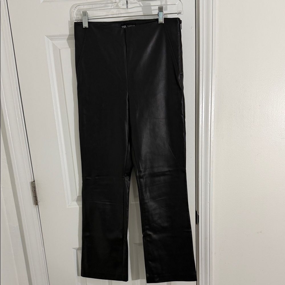 Zara Black Faux Leather Straight Leg Pants